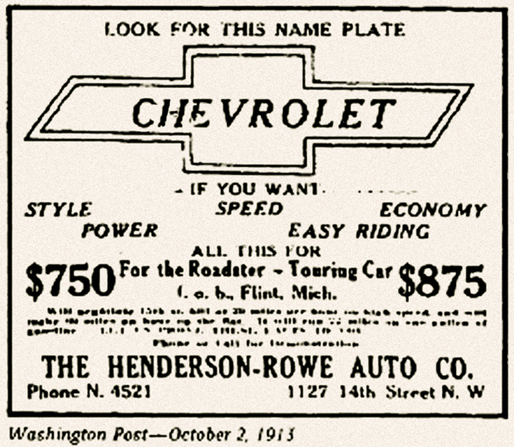 Реклама Chevrolet с «бабочкой» впервые появилась на страницах The Washigton Post в 1913 году