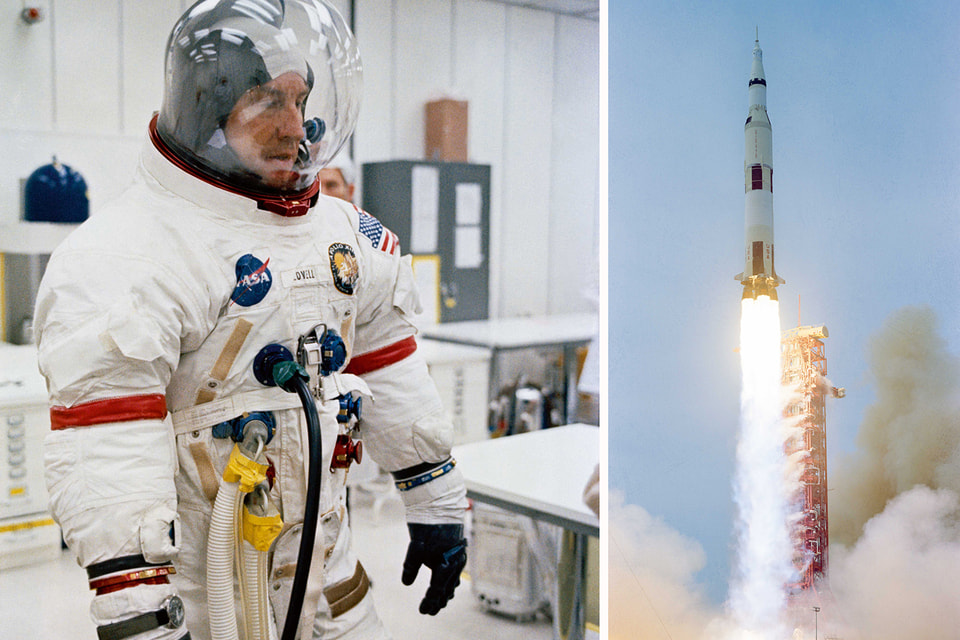 Командир экипажа Apollo 13 Джеймс А. Ловелл; момент запуска корабля на Луну с мыса Канаверал
