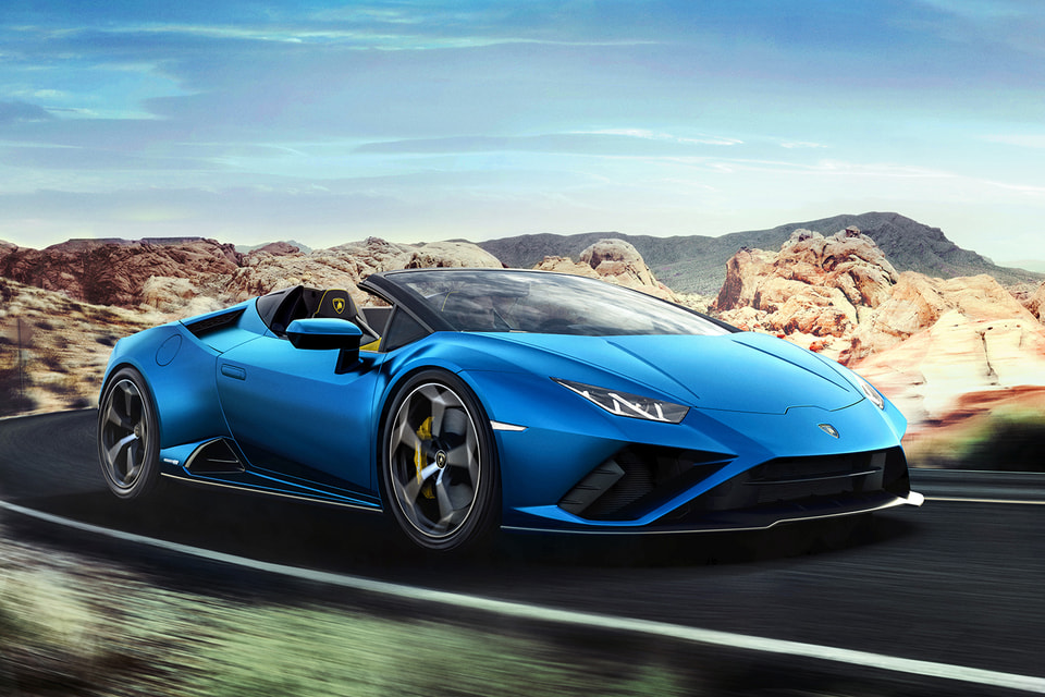 На марке изображен супер Huracan EVO RWD Spyder – новинка 2020 года