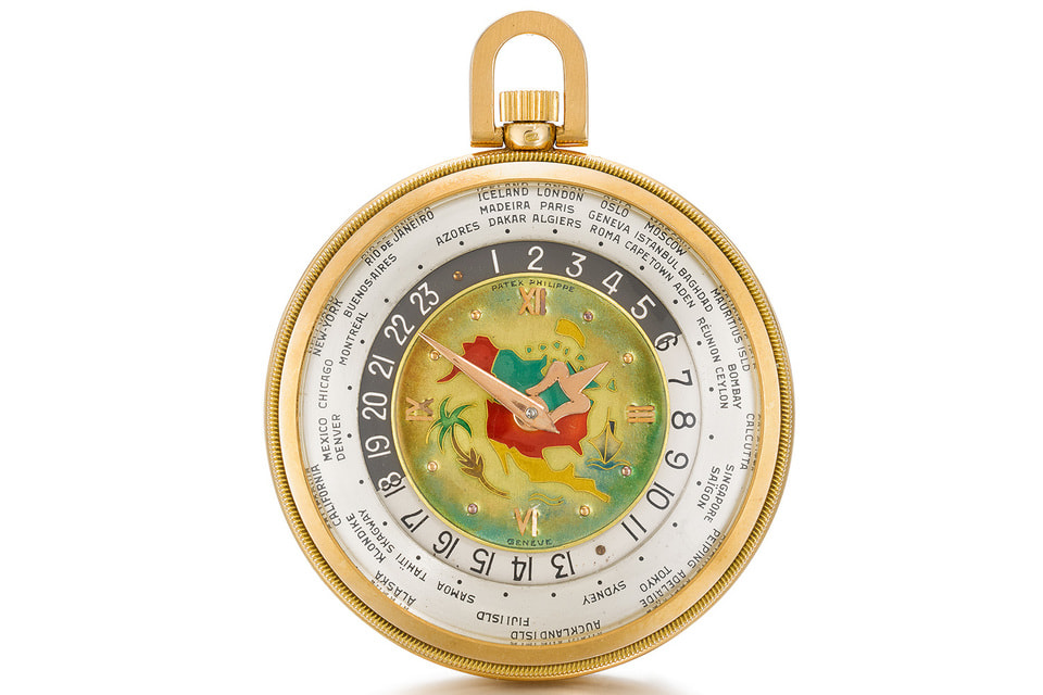 На циферблате карманных часов Heure Universelles Ref. 605 мануфактуры Patek Philippe изображена карта Северной Америки