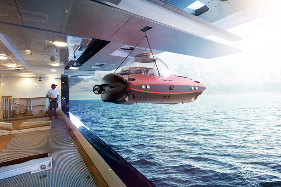 Super Yacht Sub 3 специально разработана для суперъяхт. Ее предельная глубина – 300 м, в комплектацию входит аудиосистема и холодильник для напитков