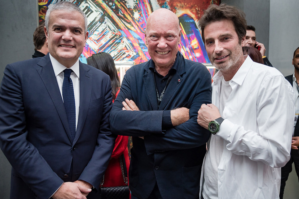 Рикардо Гвадалупе, его патрон Жан-Клод Бивер и скульптор Ришар Орлинский, один из соавторов часов коллекции Hublot Loves Art
