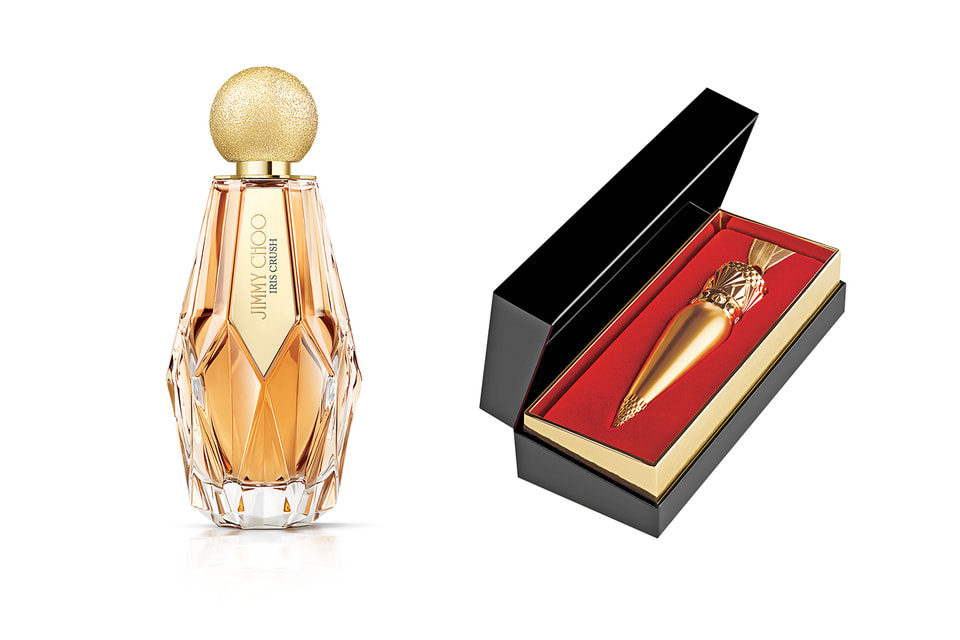 Слева направо: аромат Jimmy Choo Iris Crush; помада Christian Louboutin Beauty