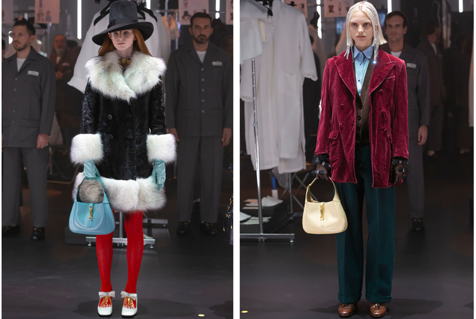 На показе коллекции Gucci осень-зима 2020/21 новая реинкарнация сумки Jackie 1961 была представлена во всех своих вариациях