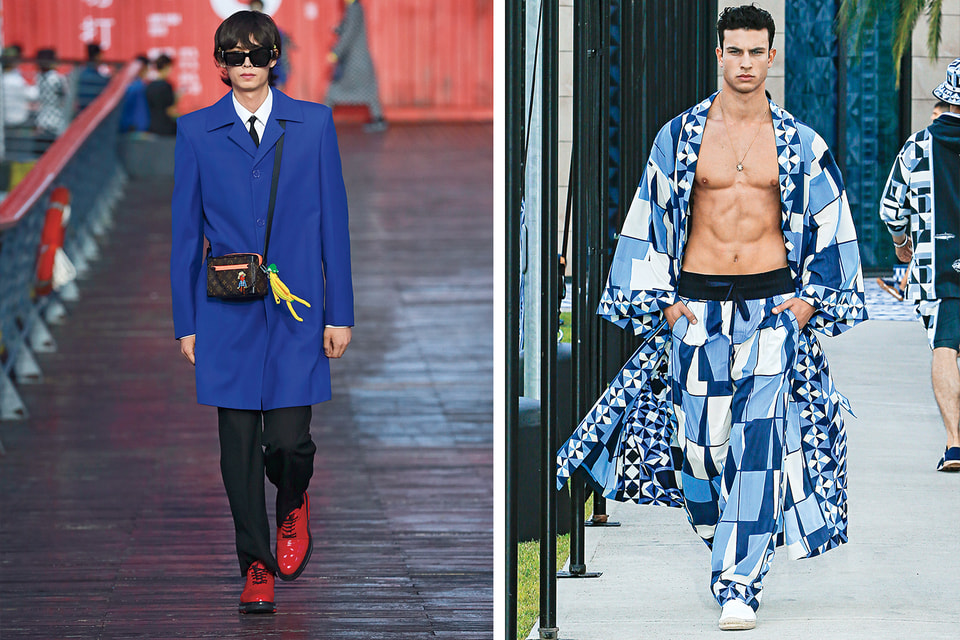 Весна-лето 2021: глубокие цвета и острые плечи в исполнении Louis Vuitton; графичные принты в мужской коллекции Dolce & Gabbana