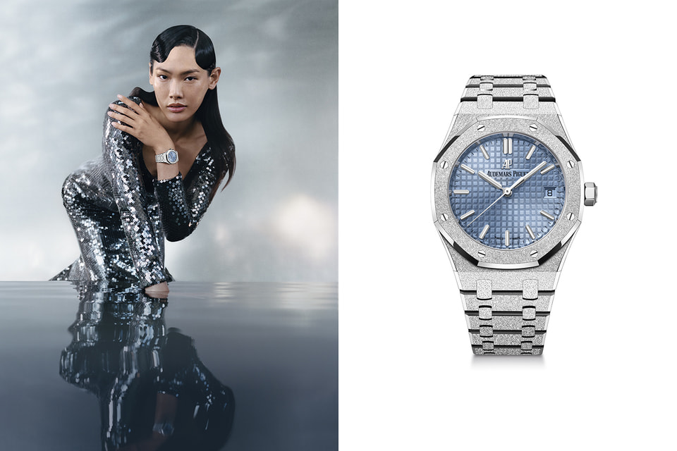 Корпус и браслет этой вариации Royal Oak 34 мм создан в технике Frosted Gold, которая была адаптирована к часам Audemars Piguet в 2016 году ювелирным дизайнером Каролиной Буччи