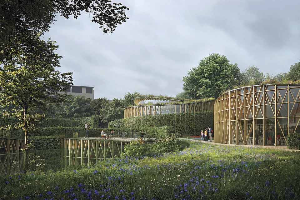 В новом комплексе H. C. Andersen House лабиринты сада сливаются с извилистыми деревянными павильонами