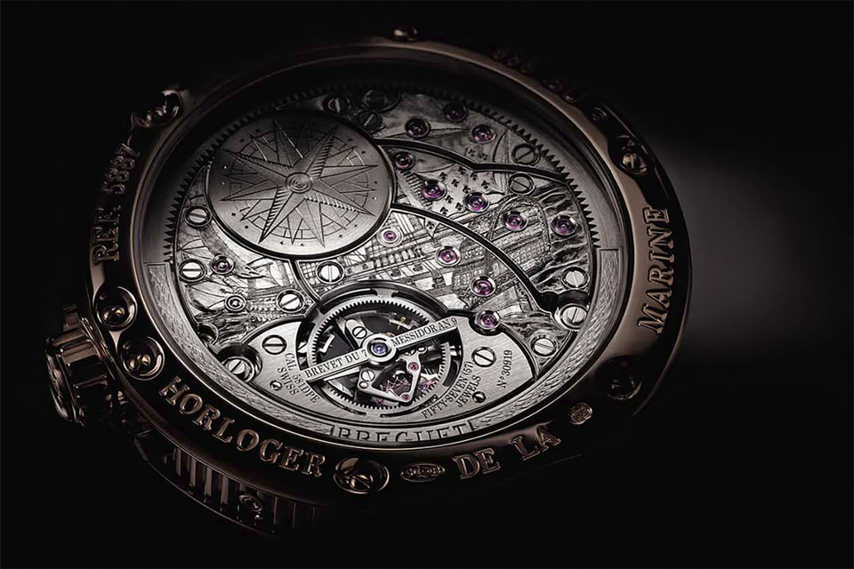 Виртуозная гравировка на задней крышке корпуса турбийона Breguet Ref. 5887