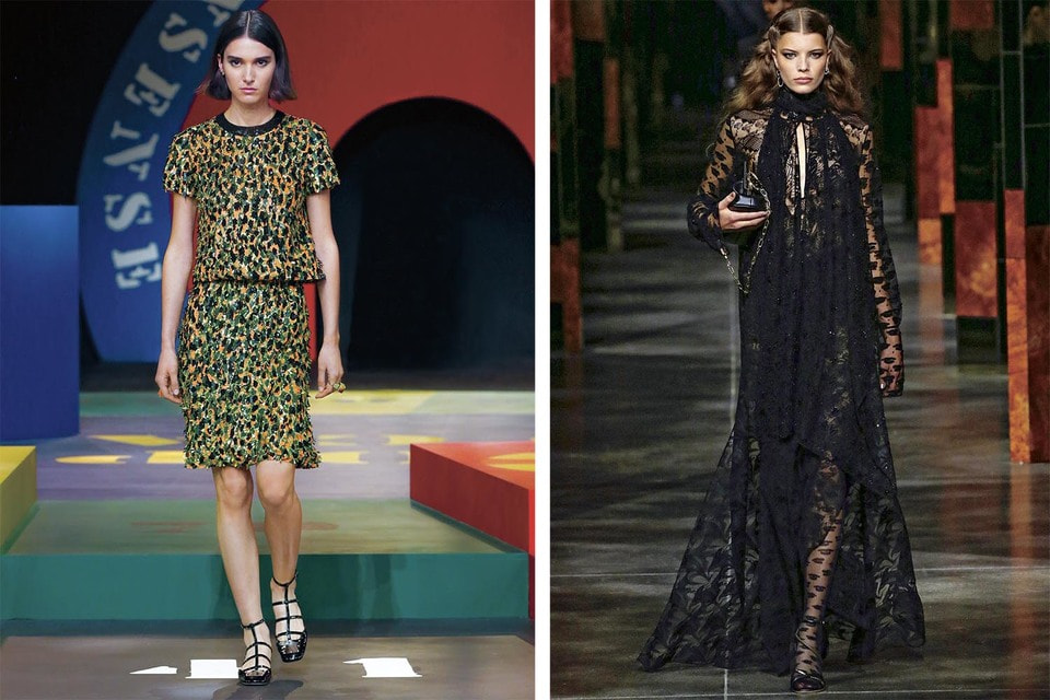 Вышивка и блеск в коллекции Dior (слева); Прозрачность и сексуальность у Fendi