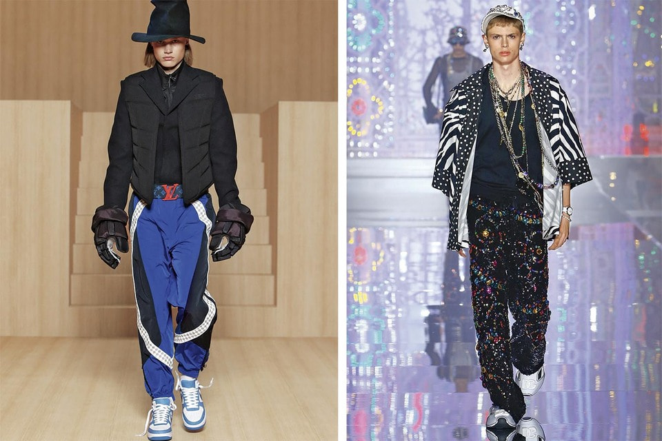 Спортивные акценты у Louis Vuitton (слева); Ностальгия по 90-м от Dolce &amp; Gabbana
