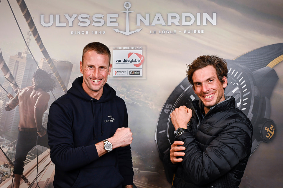 Глава  Ulysse Nardin Патрик Прюньо cо шкипером Шарли Далином, который занял второе место в гонке и получил в качестве приза от швейцарского часового бренда хронометр Diver X Cape Horn