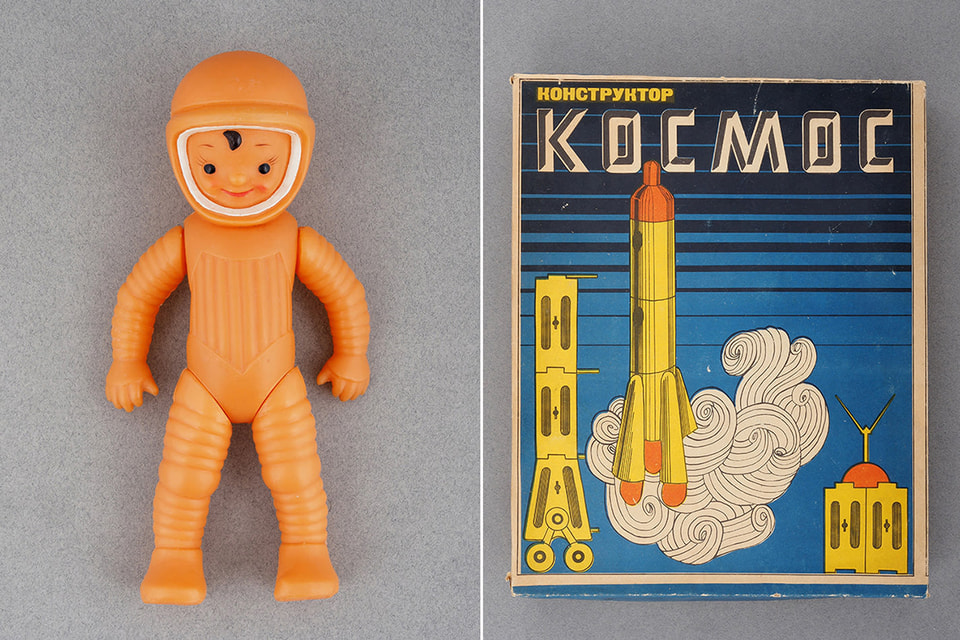 Иигрушка  «Незнайка-космонавт» от московской фабрики  «Художественная игрушка» и конструктор «Космос» , 1970-ые гг.