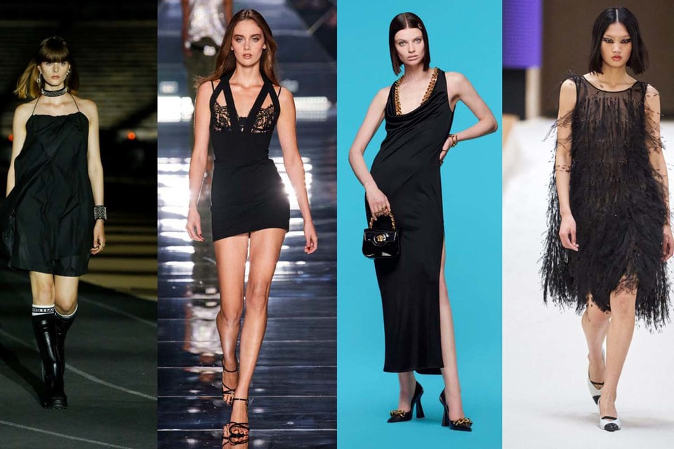 Современные версии маленького черного платья: Dior Resort 2022, Dolce &amp; Gabbana весна-лето 2022, Versace весна-лето 2022, Chanel Couture 2022