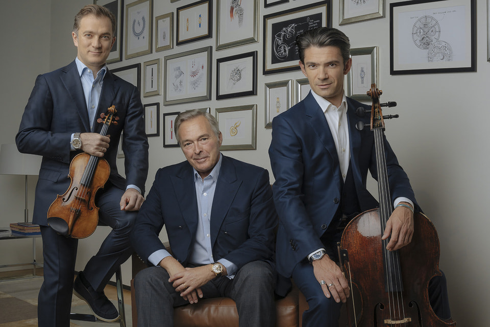 Карл-Фридрих Шойфеле, сопрезидент Chopard, с братьями Капюсон – скрипачом Рено и виолончелистом Готье