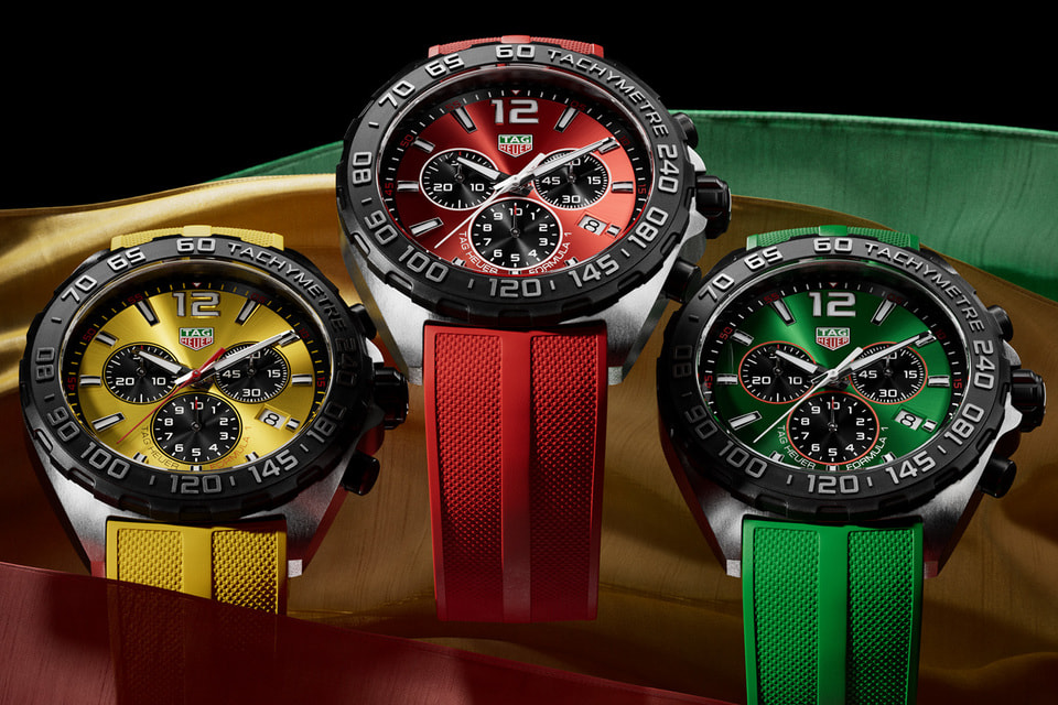 Три цвета хронографов TAG Heuer Formula 1 Chronographs поддерживают традицию окраски гоночных автомобилей
