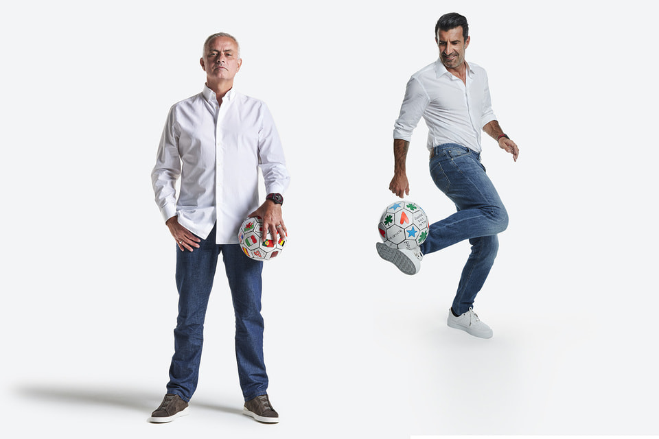 Жозе Моуринью и Луиш Фигу со своими авторскими мячами в новой кампании Hublot Loves Football