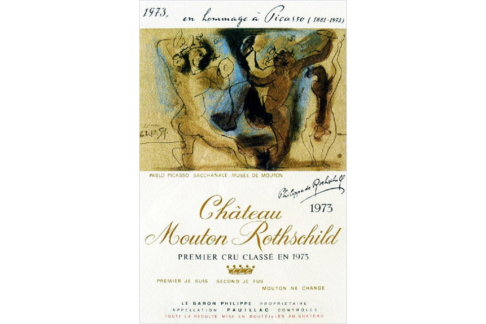 Репродукция акварели Пикассо «Вакханалия», помещенная на этикетку Chateau Mouton-Rothschild
