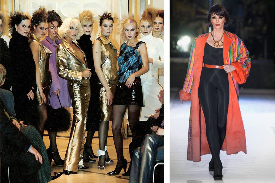 Слева направо: модель Виктория Катамидзе-Верден на показе Givenchy, конец 90-х; модель Оксана Кузьмина, показ Ирины Крутиковой 2021 г.