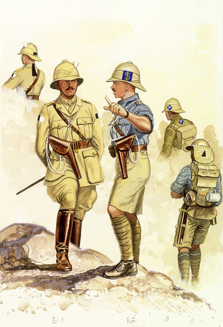 Эскизы военной формы из книги «Британская армия 1914–1918» Д. Фостена