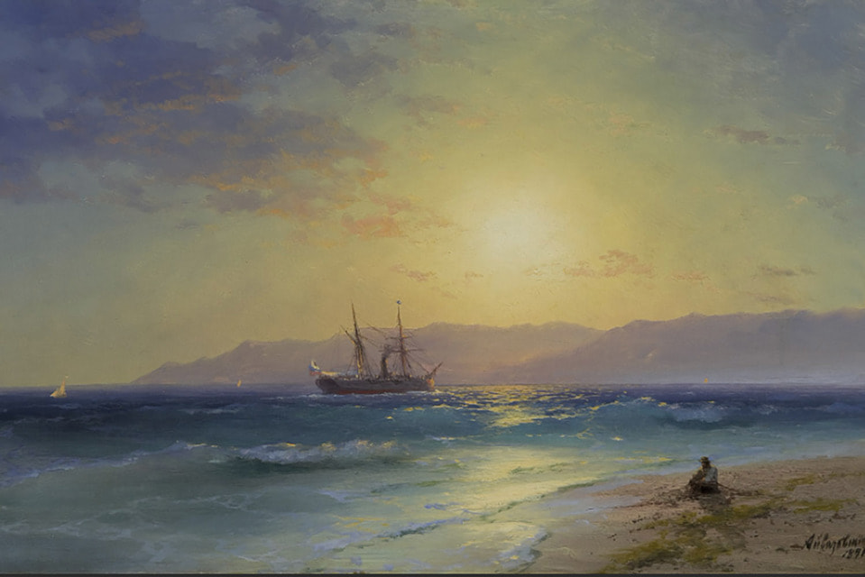 В числе топ-лотов  предстоящего аукциона – картина «Корабль в море на фоне гор» кисти Айвазовского, эксперты оценили ее в 55 млн руб.